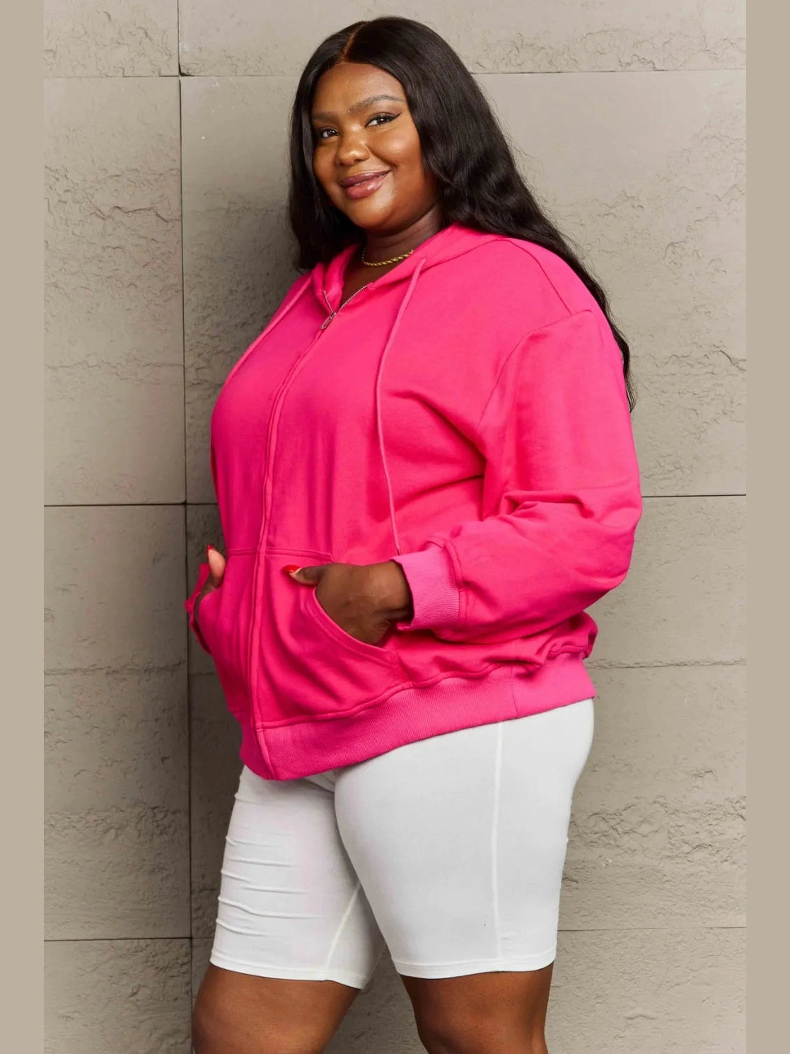 Full Size Zip Up Long Sleeve Hooded Jacket