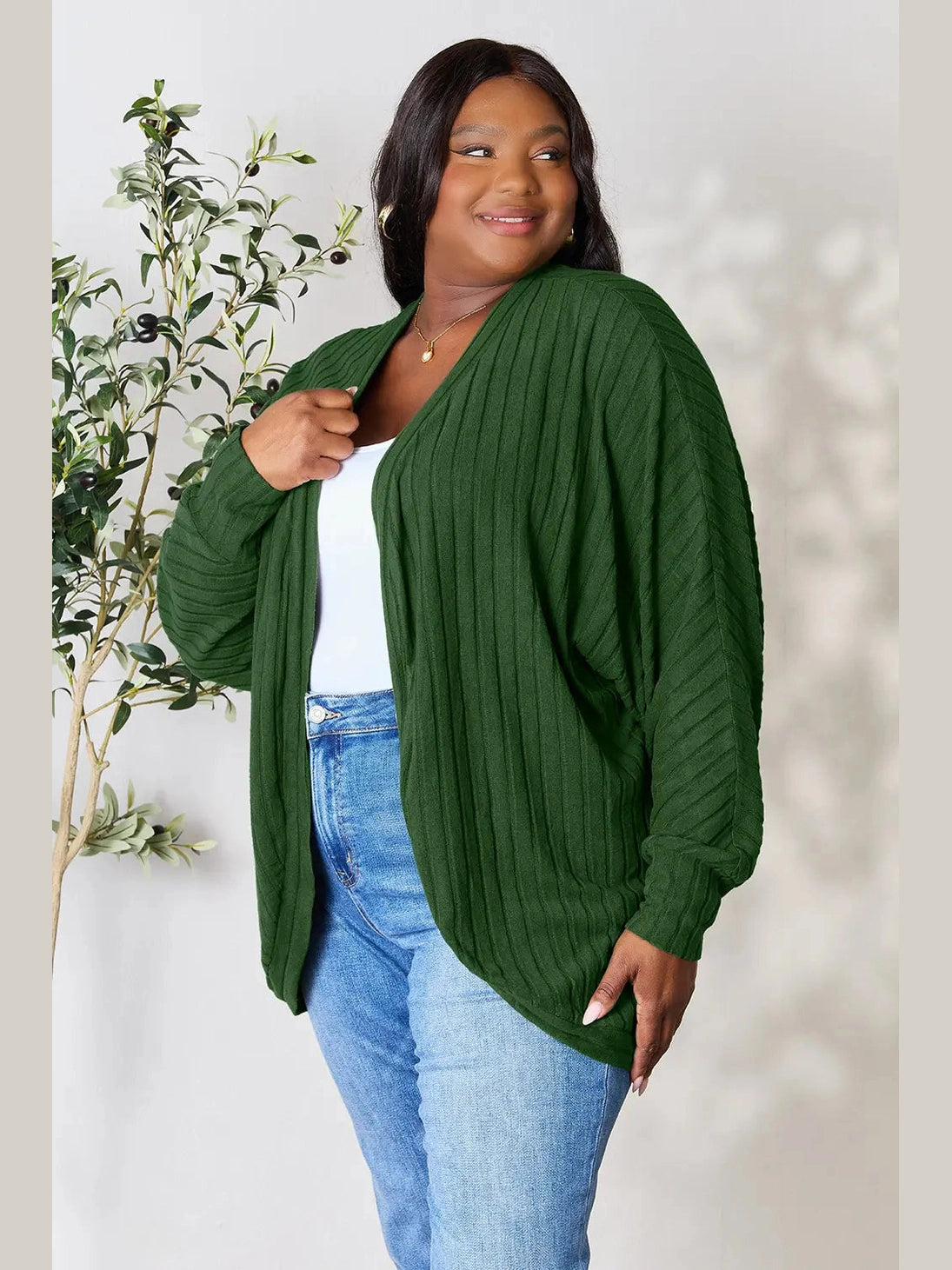 Women Basic Bae Full Size Ribbed Cocoon Cardigan nicholesgifts