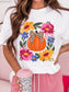 Pumpkin Floral Graphic Round Neck T-Shirt nicholesgifts