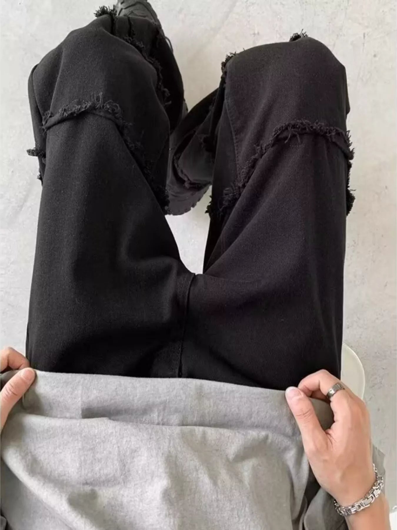 Men's Full Size Raw Hem Jeans Plus Size