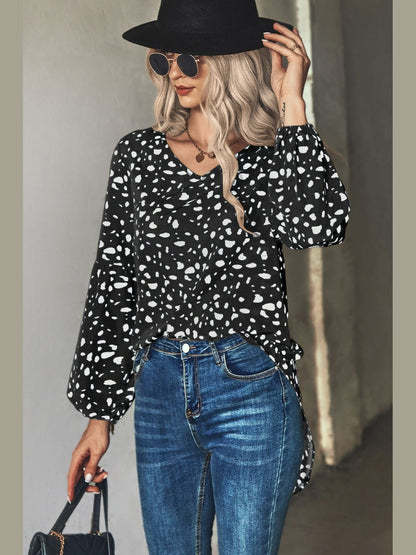 Animal Print V-Neck High-Low Blouse nicholesgifts