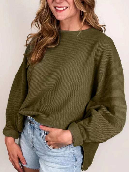 Ribbed Knit Oversized Sweatshirt nicholesgifts