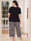 V-Neck Tee and Plaid Cropped Pants Lounge Set nicholesgifts
