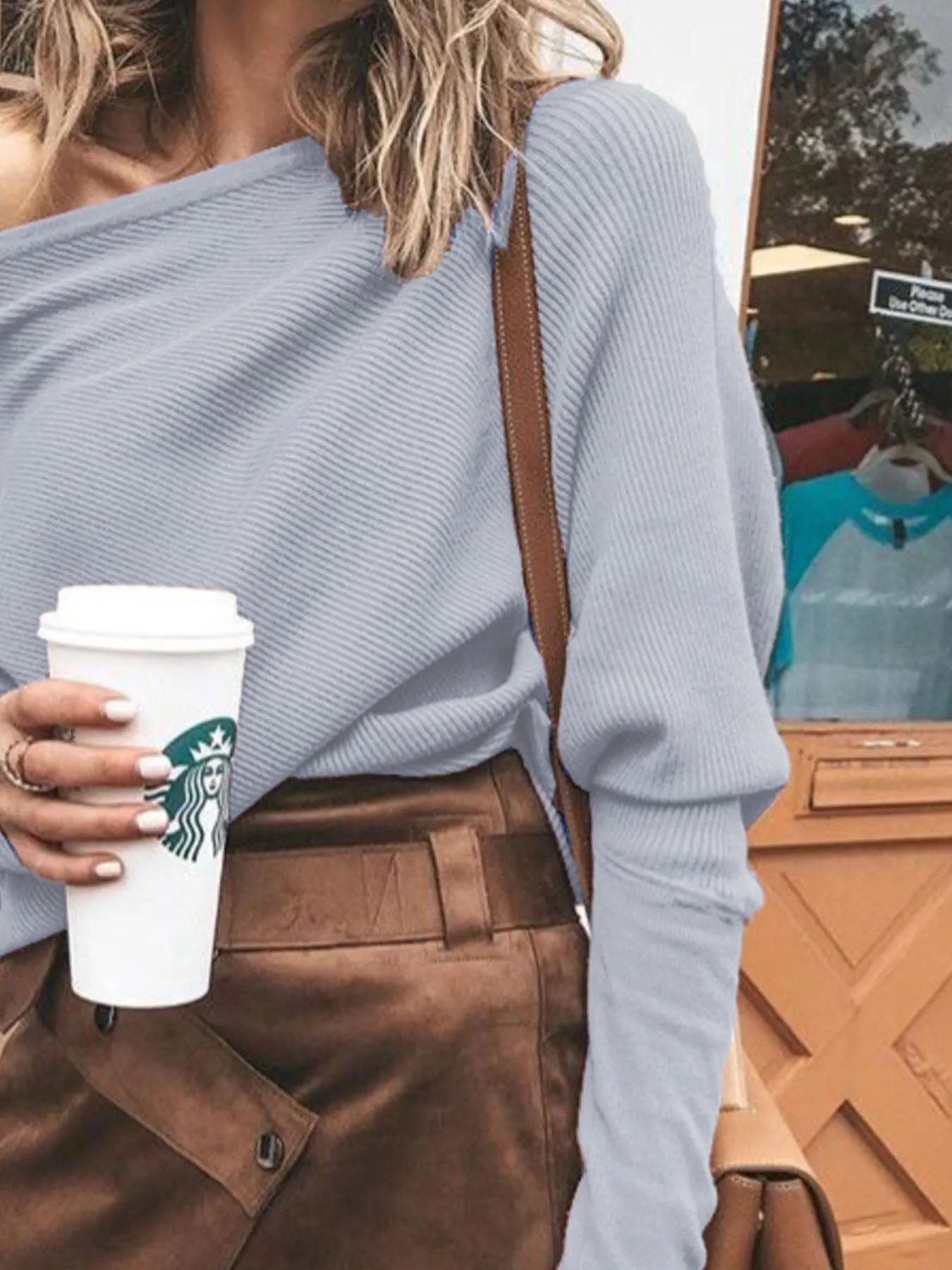 Full Size One-Shoulder Ribbed Sweater Plus Size Trendsi