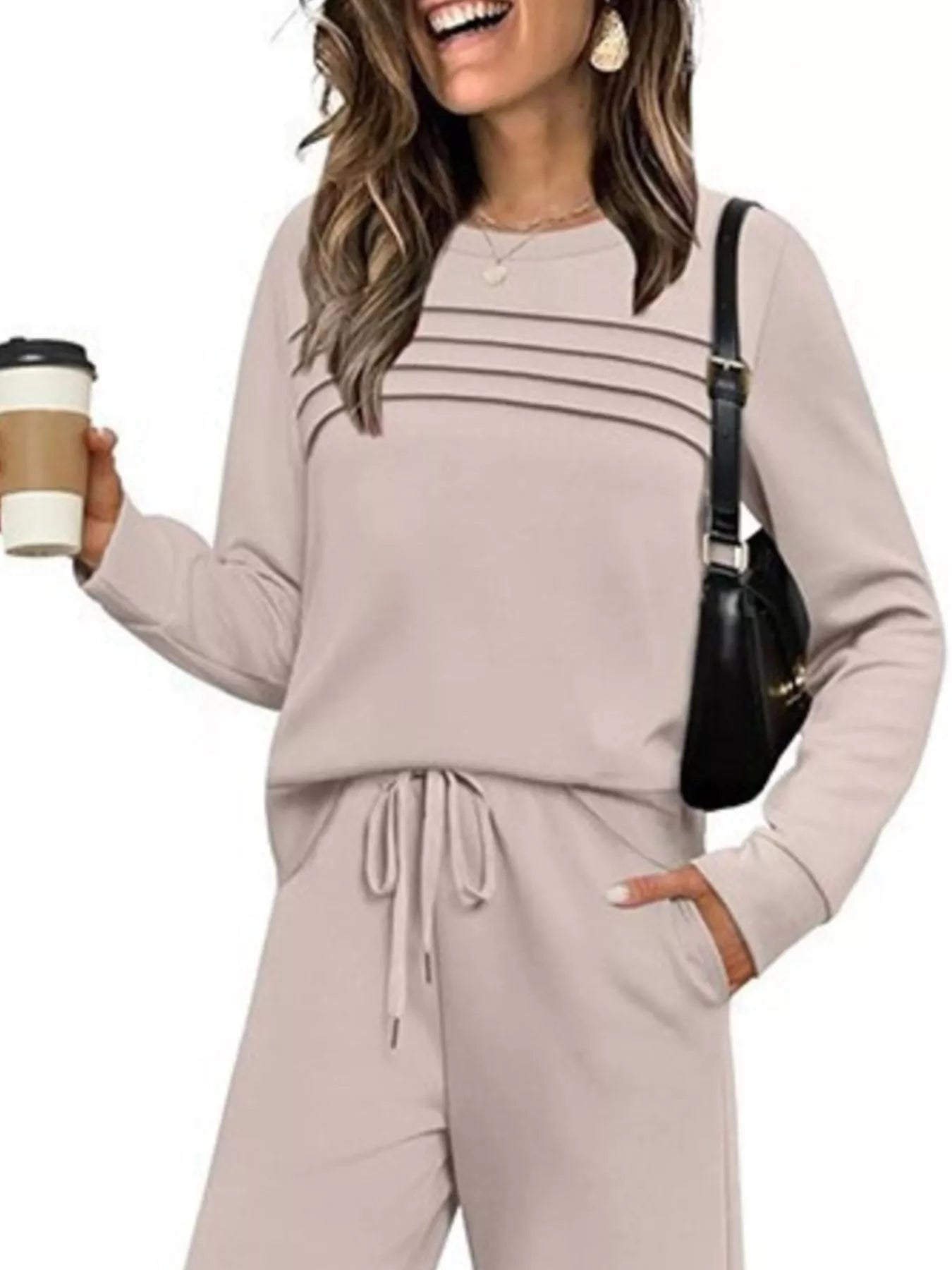 Full Size Long Sleeve Round Neck Top and Pants Set Plus Size nicholesgifts