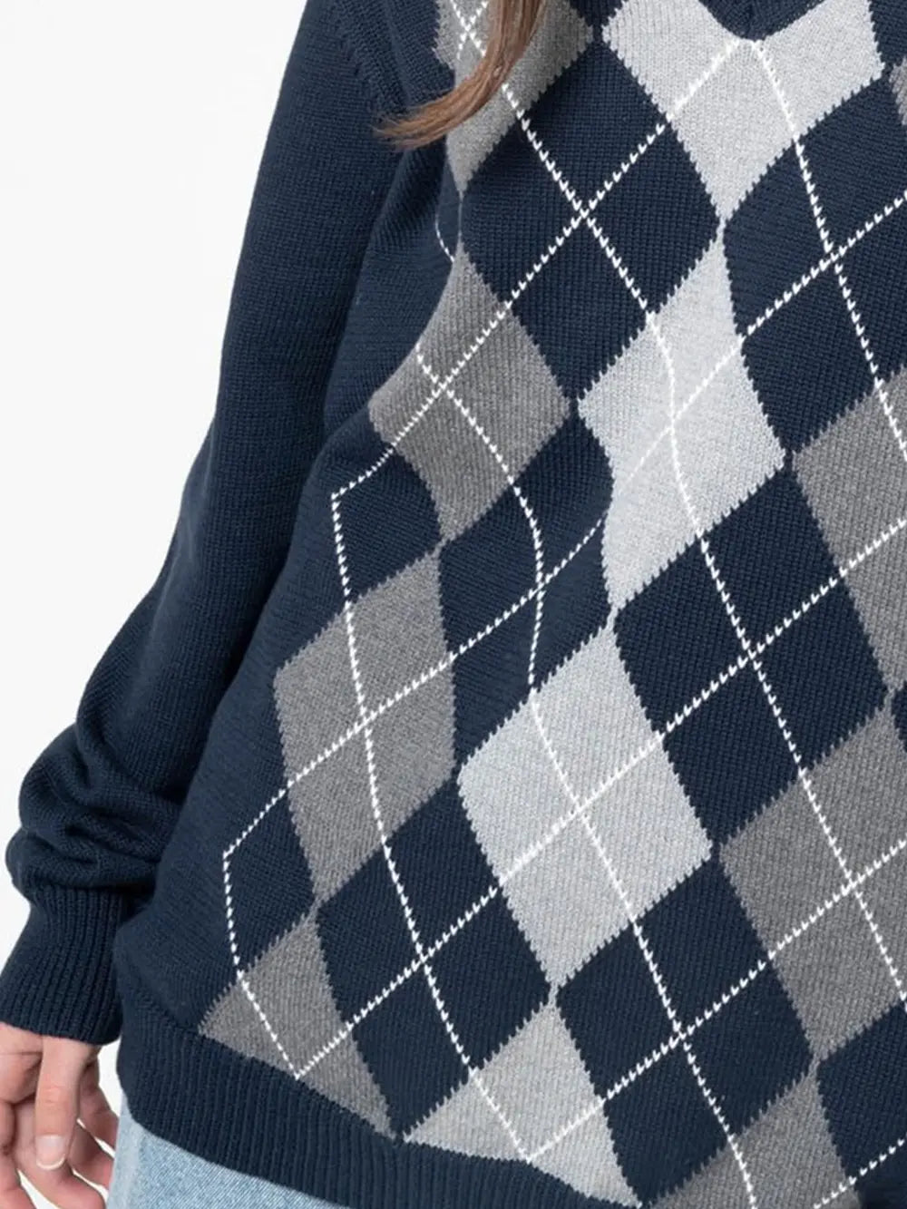 Geometric V-Neck Long Sleeve Sweater Trendsi