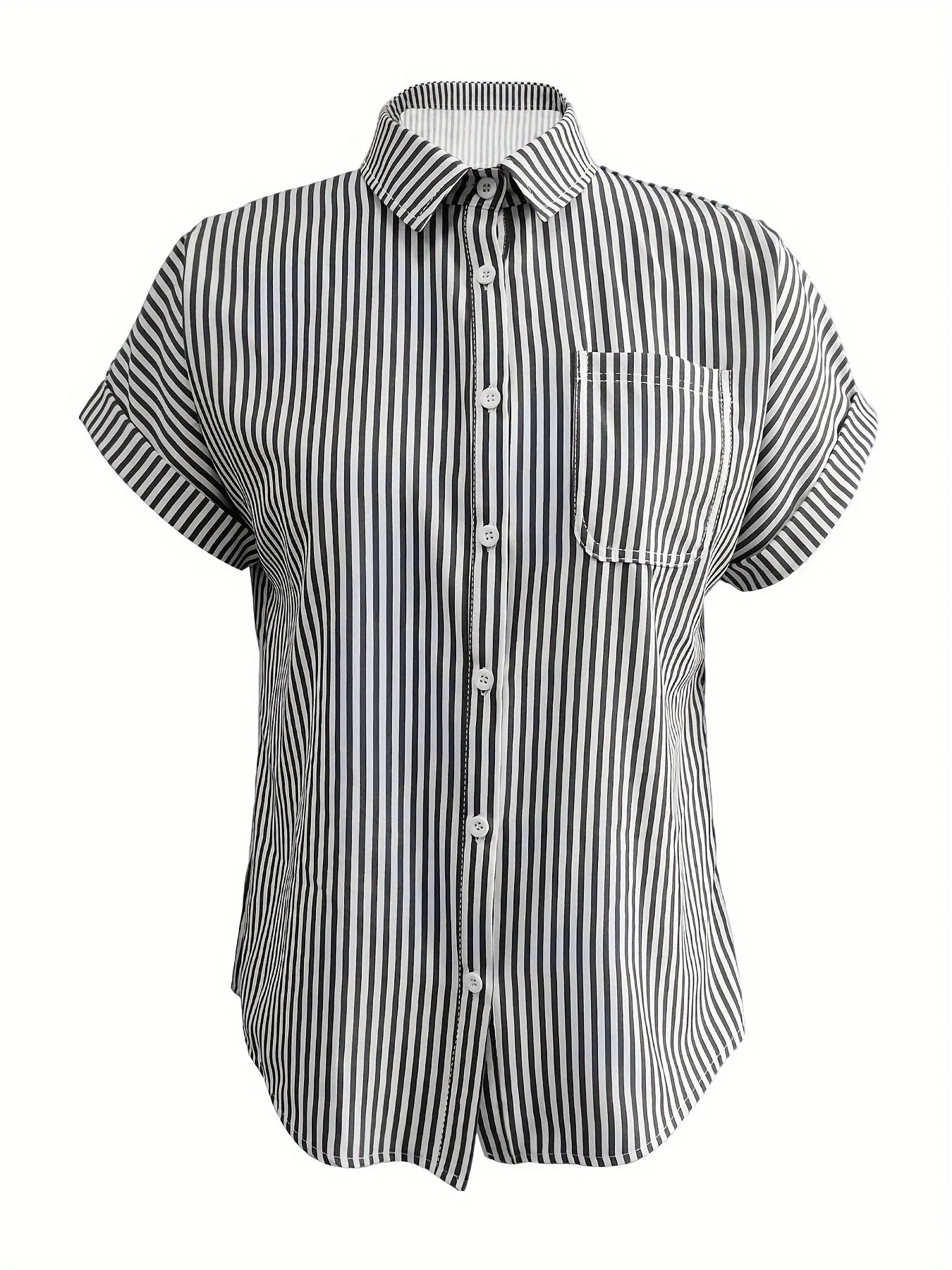 Full Size Striped Button-Up Casual Shirt with Pocket Plus Size nicholesgifts
