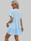 Women Ruched Tiered V-Neck Short Sleeve Mini Dress nicholesgifts