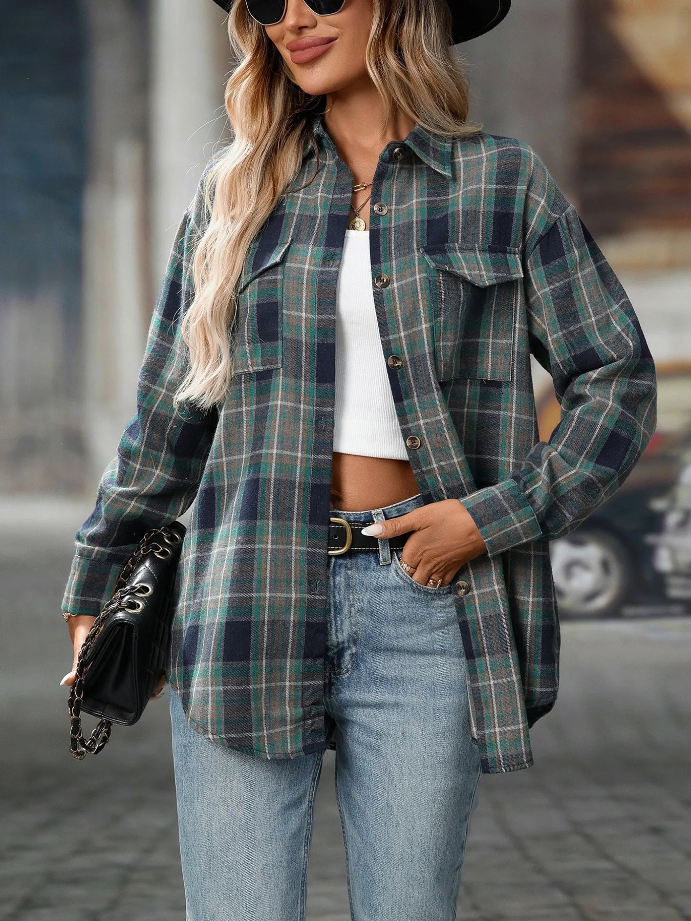 Oversized Plaid Button-Up Shirt NicholesGifts