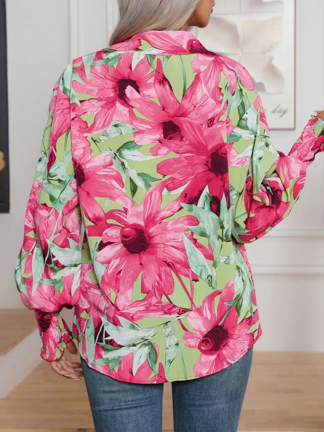 Printed Button Up Long Sleeve Shirt NicholesGifts