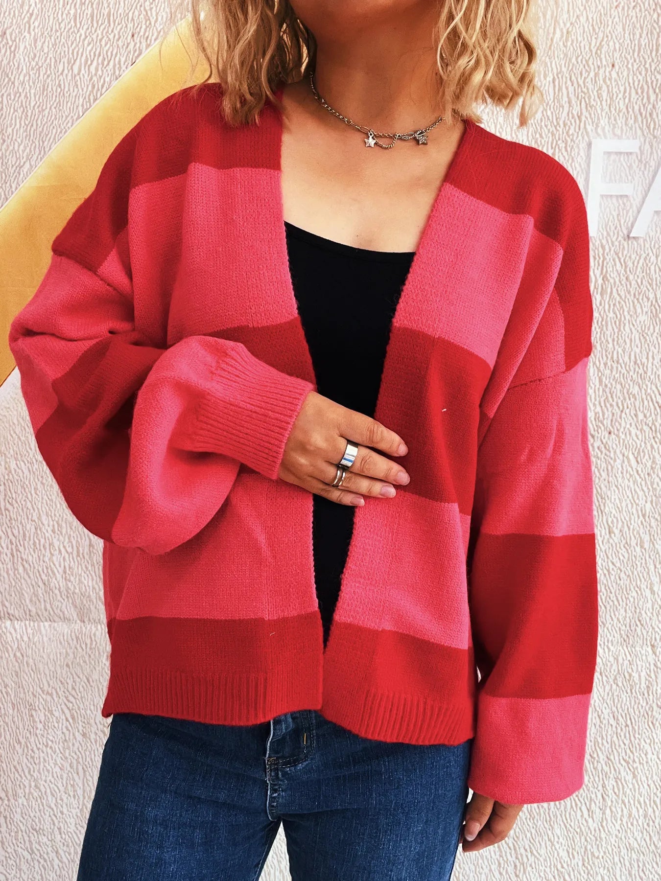 Color Block Open Front Cardigan