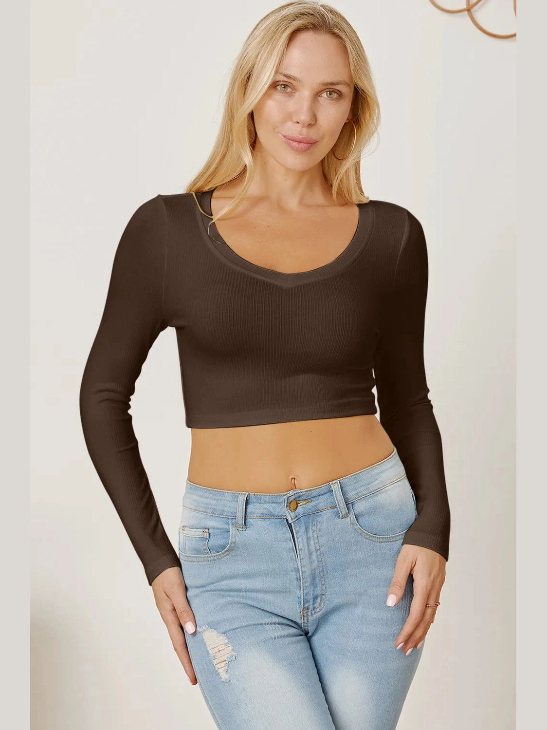 Round Neck Long Sleeve Cropped T-Shirt NicholesGifts