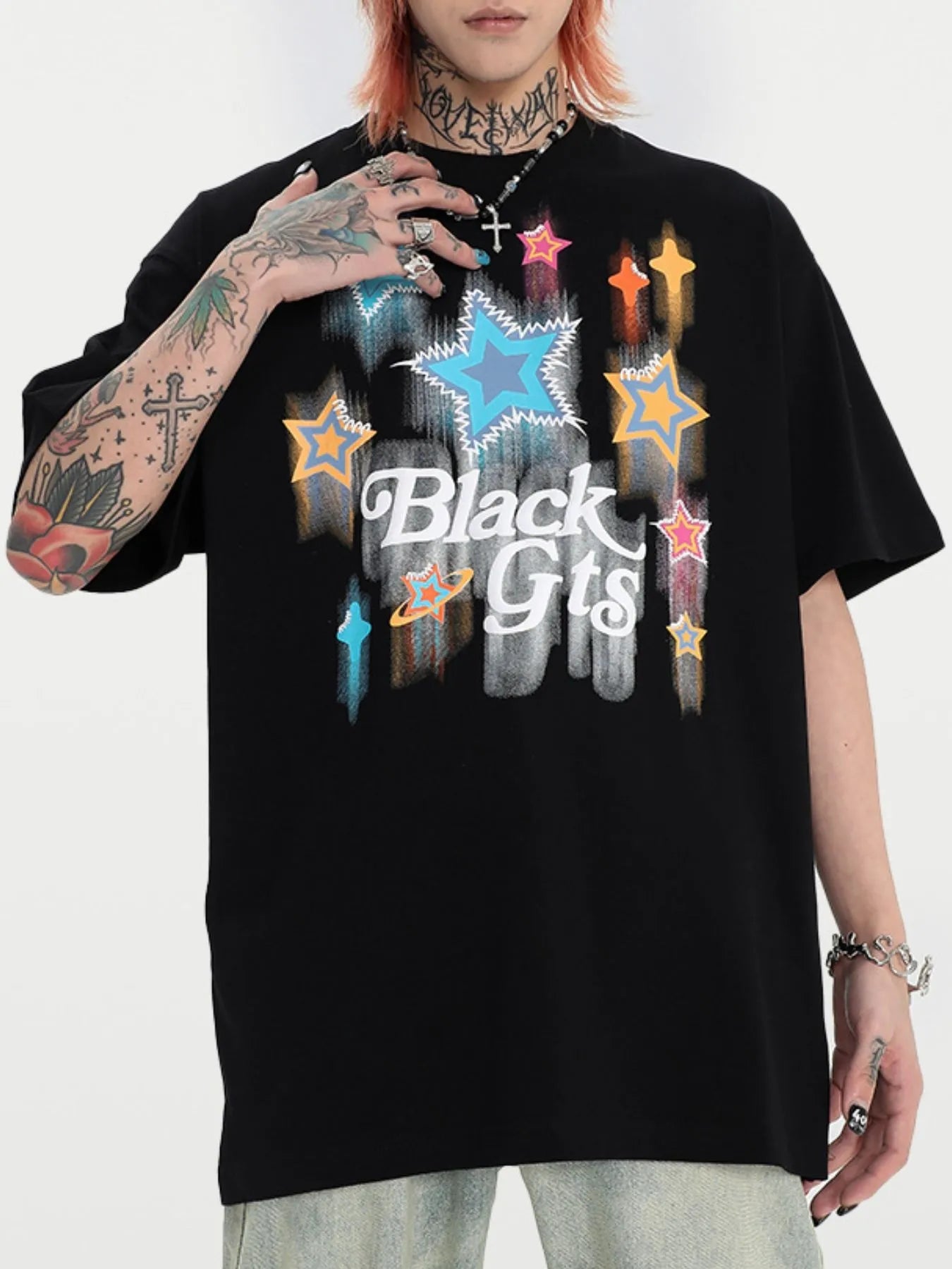 Men's Star Round Neck Oversized T-Shirt NicholesGifts
