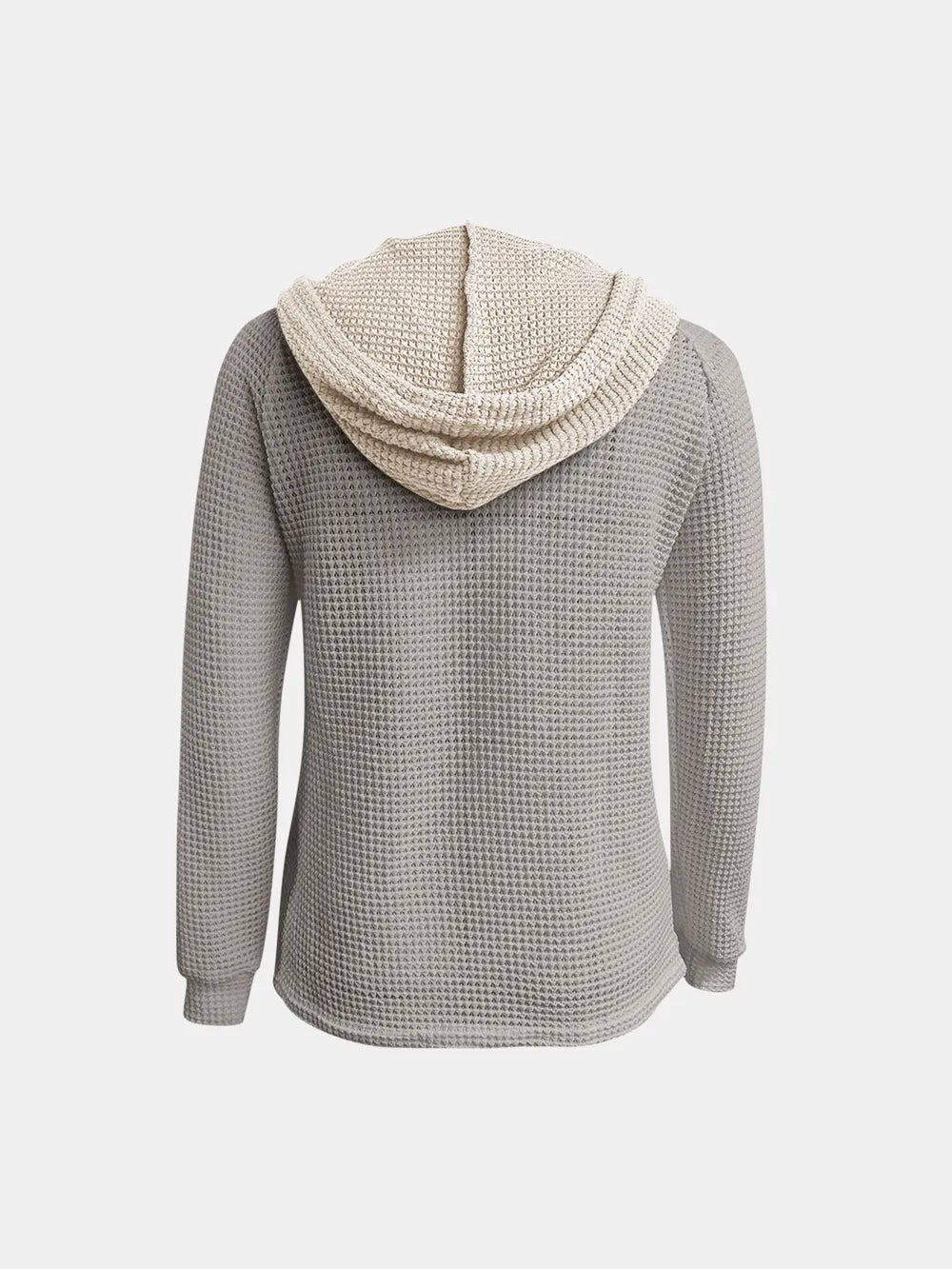 Full Size Waffle-Knit Contrast Long Sleeve Hoodie Trendsi