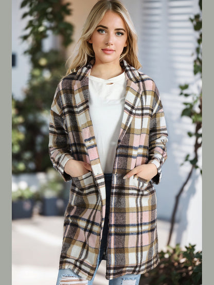 Plaid Longline Jacket with Pockets nicholesgifts