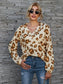Leopard V-Neck Decorative Button Long Sleeve Blouse nicholesgifts