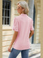 Women Eyelet Johnny Collar Puff Sleeve Blouse nicholesgifts