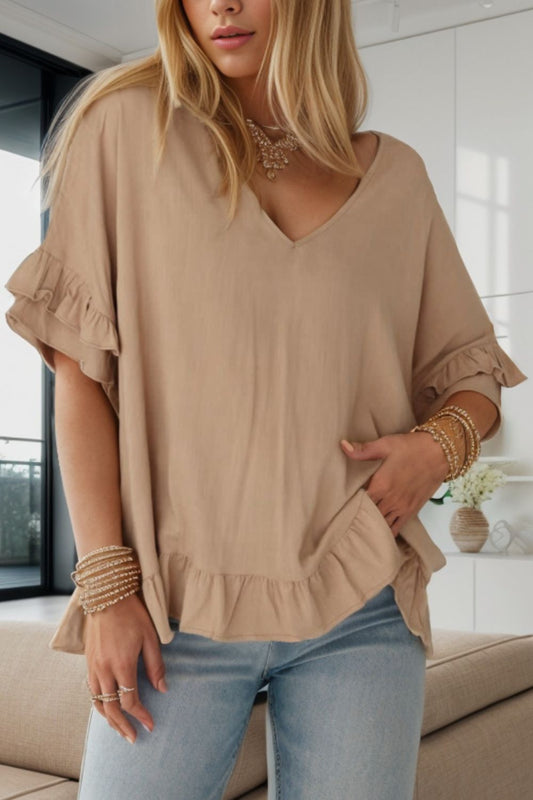 Ruffled V-Neck Half Sleeve Blouse nicholesgifts