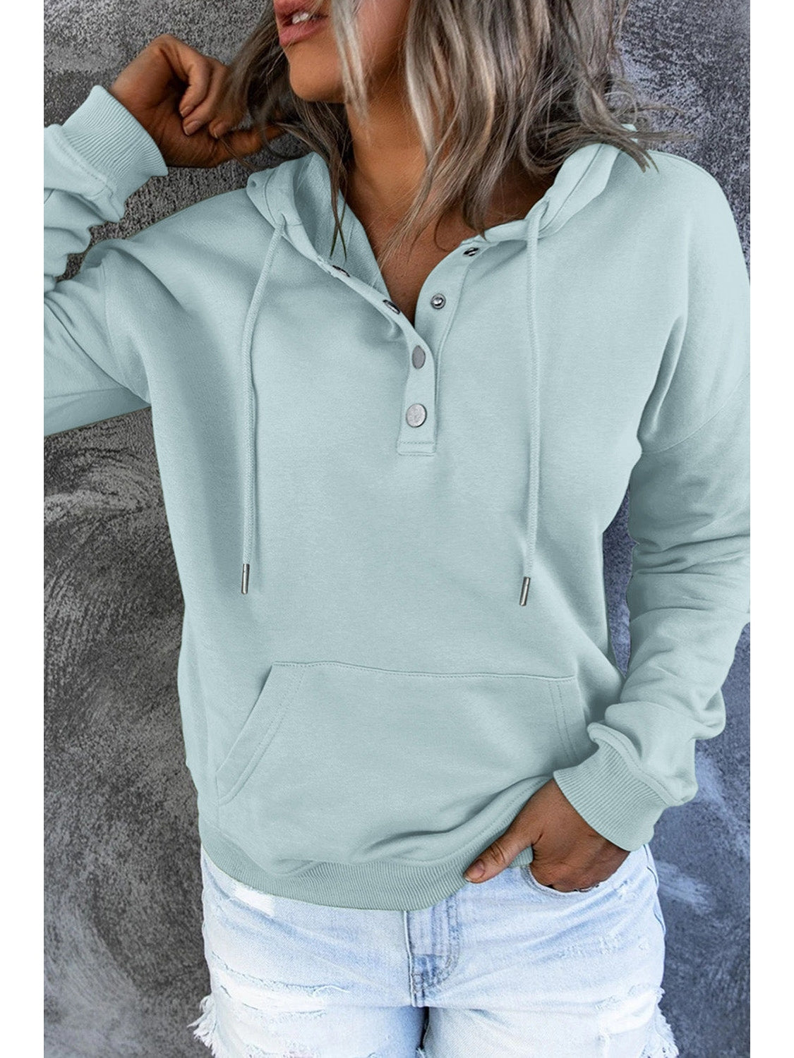 Dropped Shoulder Long Sleeve Hoodie with Pocket nicholesgifts