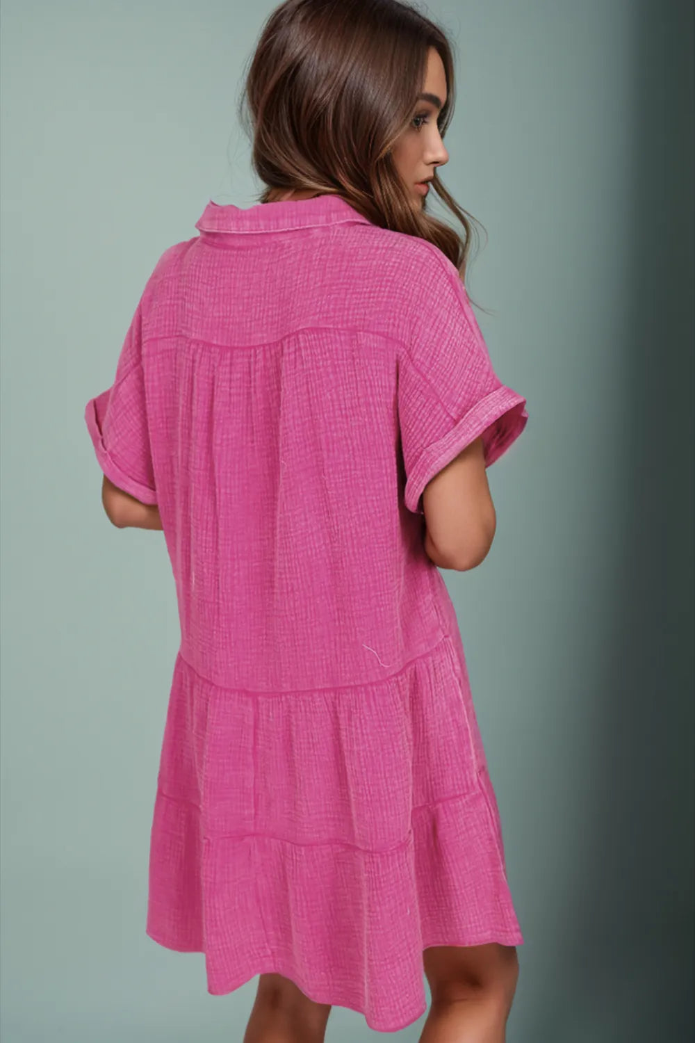 Tiered Notched Short Sleeve Dres Trendsi