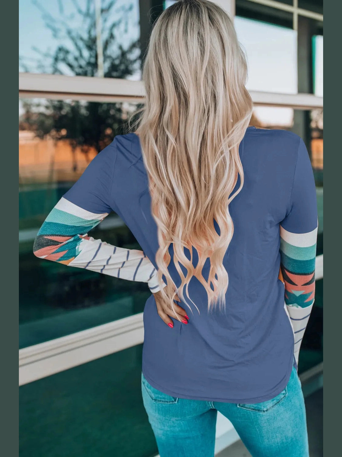 Geometric Round Neck Long Sleeve T-Shirt