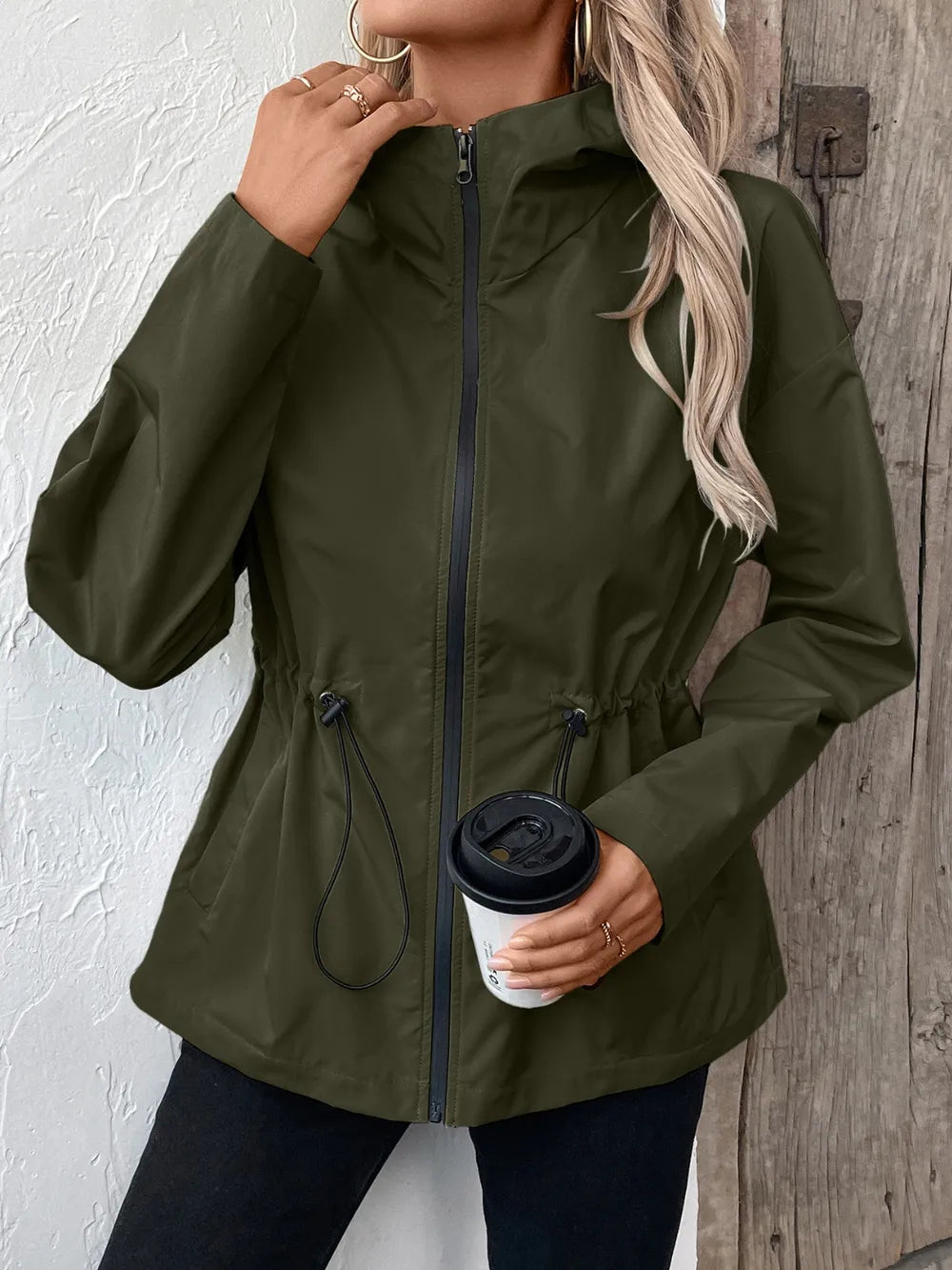 Ivy Lane Drawstring Zip Up Hooded Jacket nicholesgifts