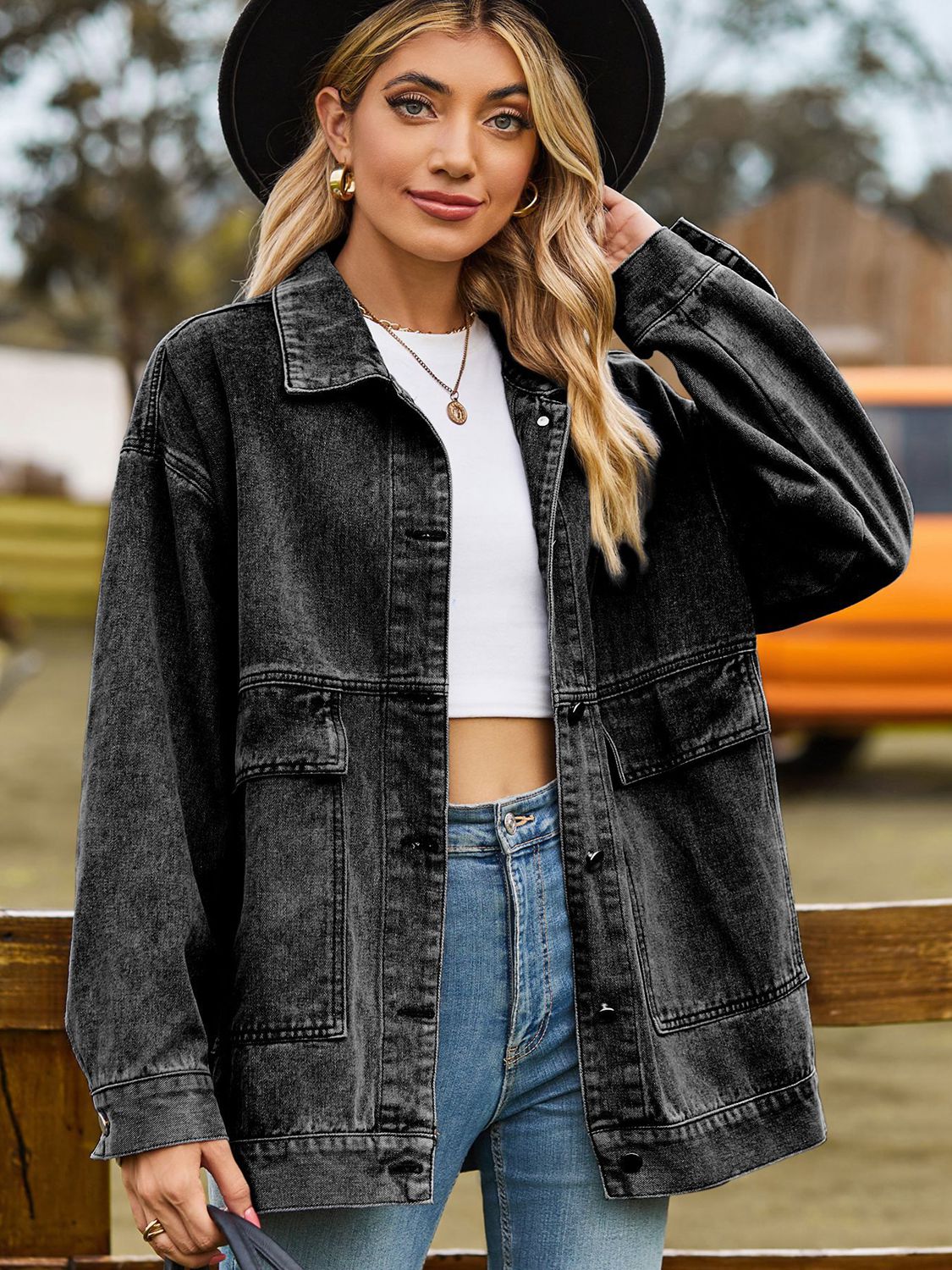 Dropped Shoulder Denim Jacket with Pockets nicholesgifts
