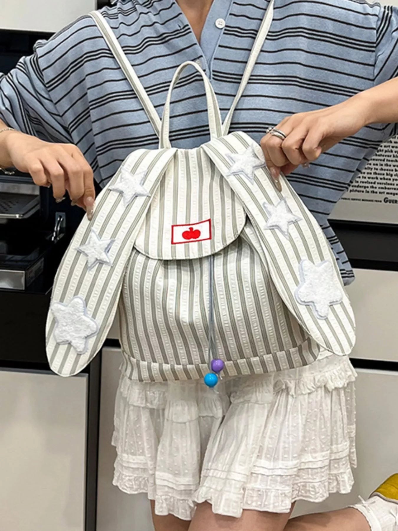 Striped Star Bunny Ear Backpack Bag nicholesgifts