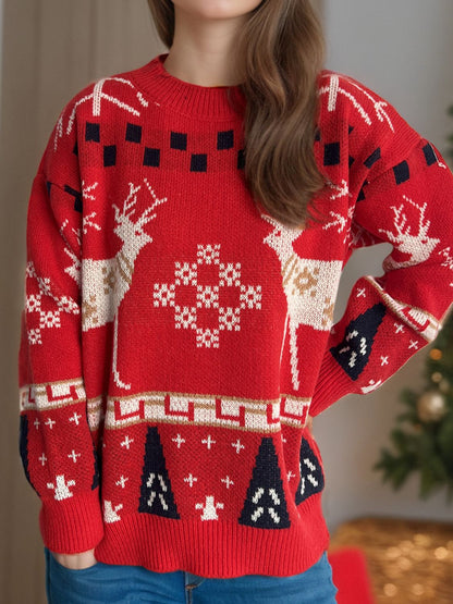 Christmas Element Round Neck Long Sleeve Sweater nicholesgifts