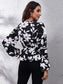 Floral V-Neck Balloon Sleeve Peplum Blouse nicholesgifts