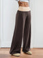Women Contrast Waistband Wide Leg Pants nicholesgifts