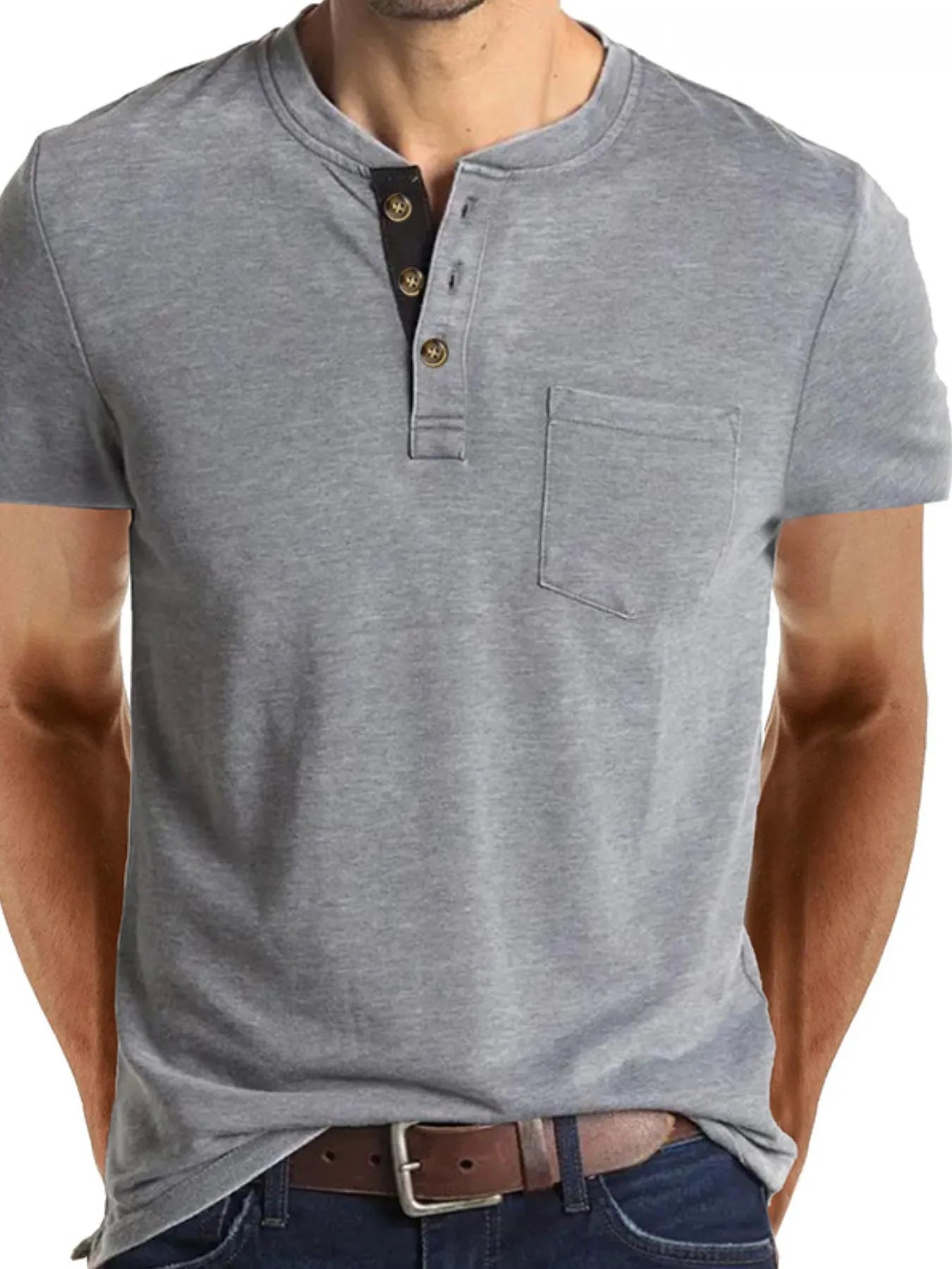 Men's Full Size Classic Henley Pocket Polo T-Shirt Plus Size NicholesGifts