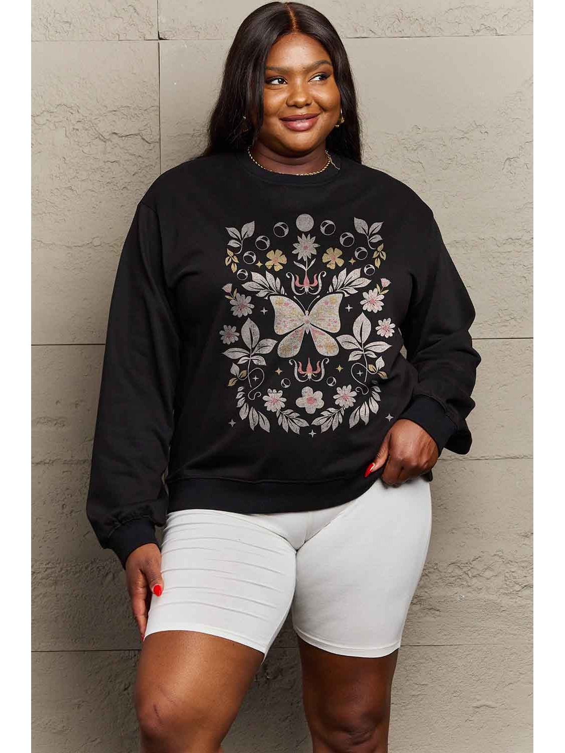 Simply Love Simply Love Full Size Flower and Butterfly Graphic Sweatshirt nicholesgifts