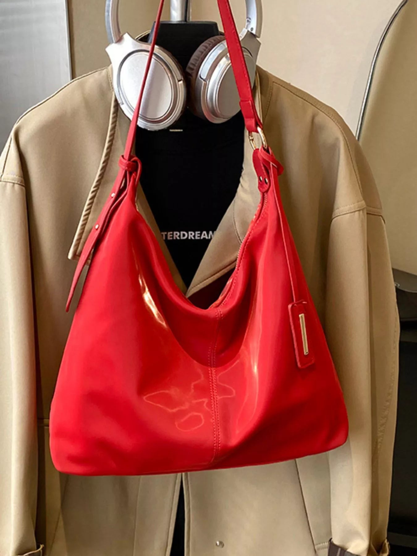Solid Color Leather Shoulder Bag nicholesgifts