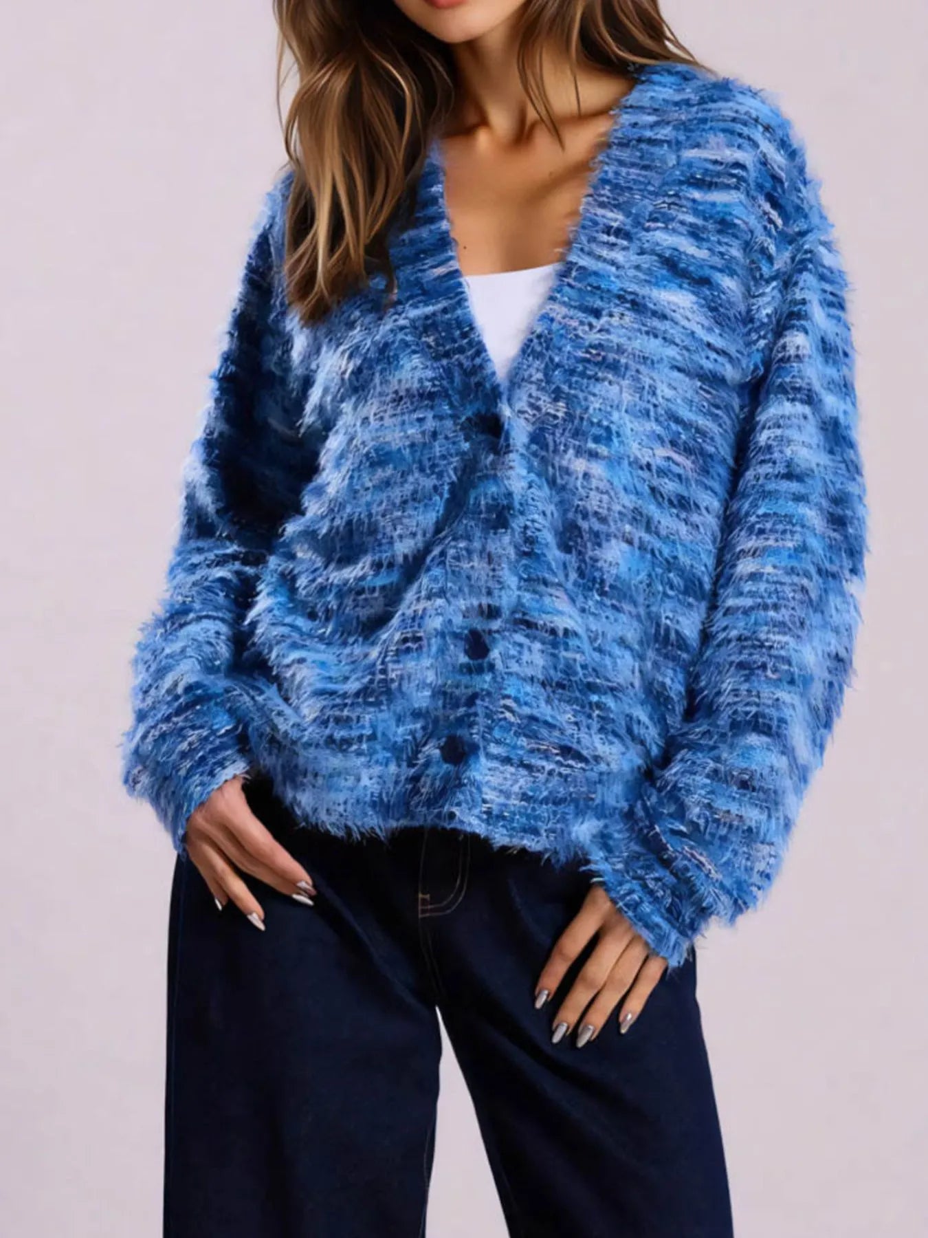 Fuzzy Button Down Chunky Cardigan