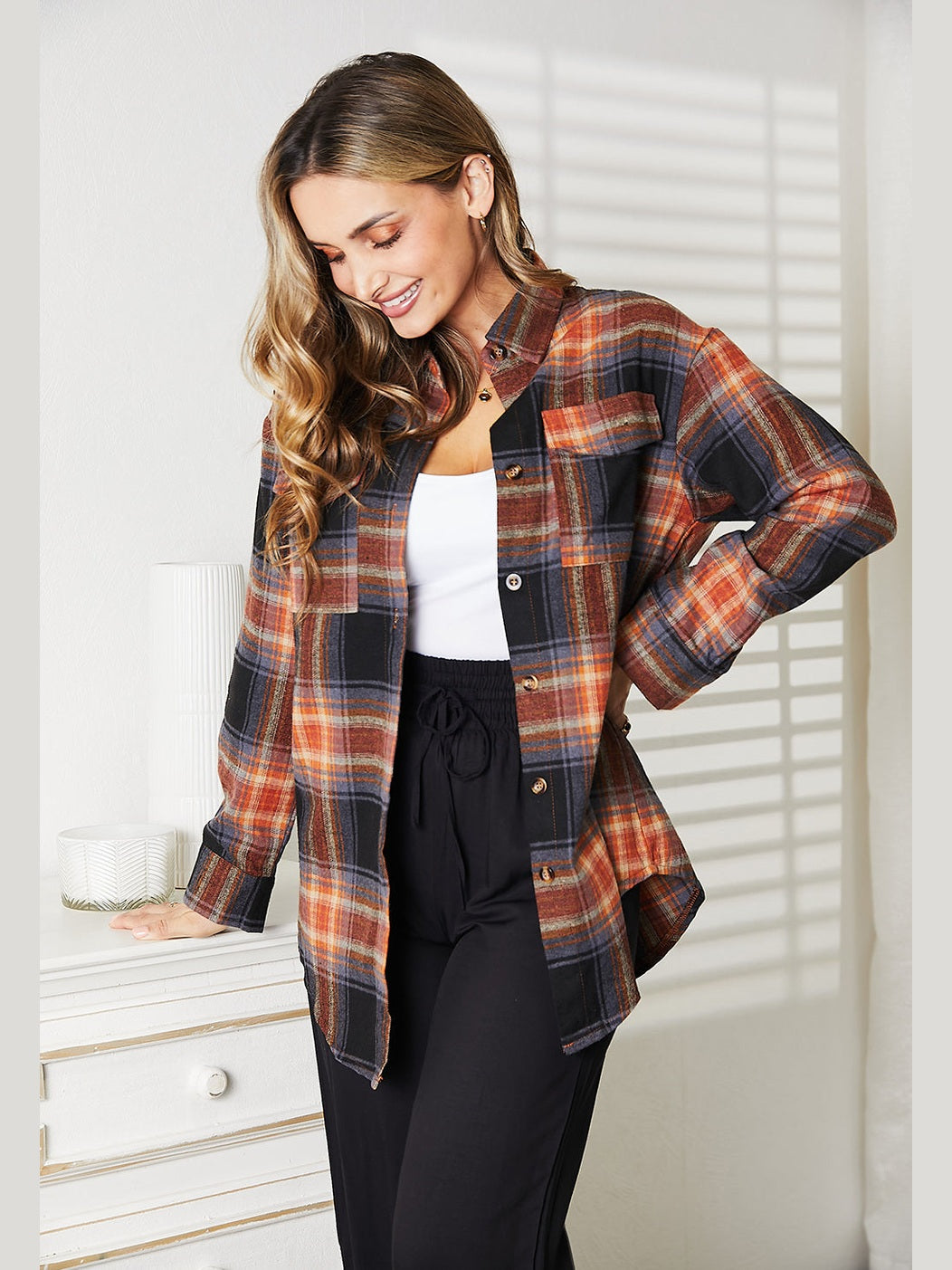Mandy Plaid Dropped Shoulder Shirt NicholesGifts