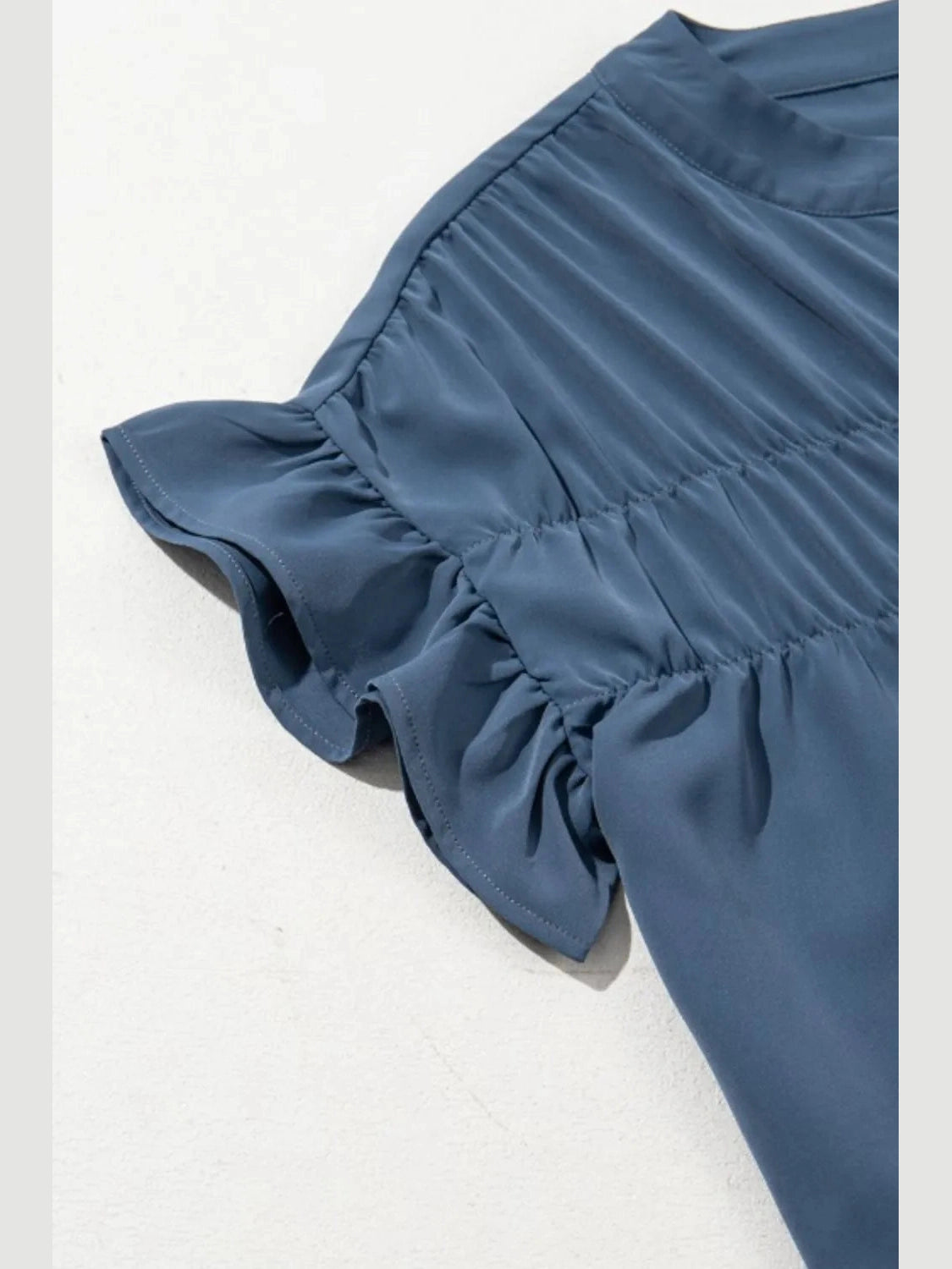 Ruffled Ruched Short Sleeve Button Down Shirt