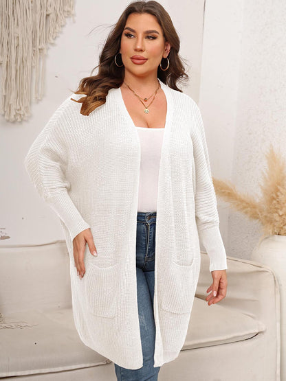 Plus Size Open Front Cardigan With Pockets nicholesgifts