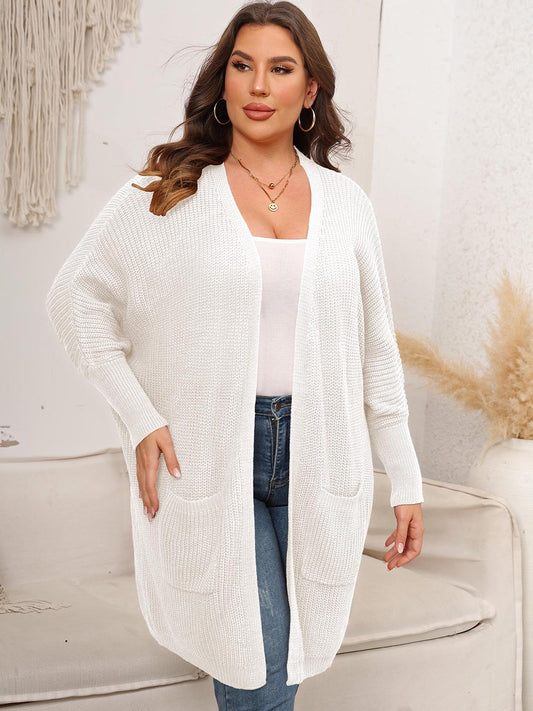 Women Plus Size Open Front Cardigan With Pockets