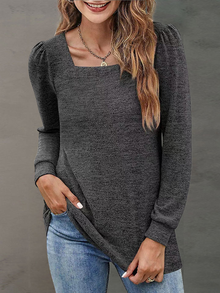 Women Heathered Square Neck Long Sleeve T-Shirt nicholesgifts