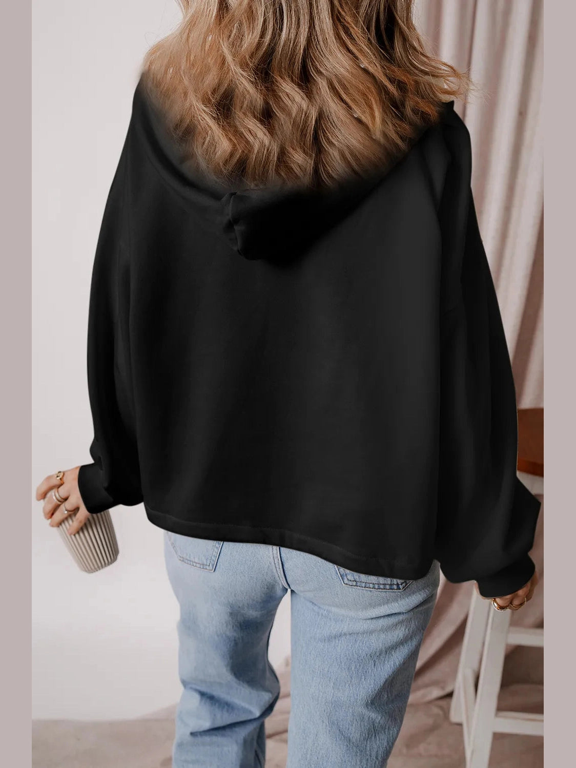 Pocketed Half Zip Dropped Shoulder Hoodie Trendsi