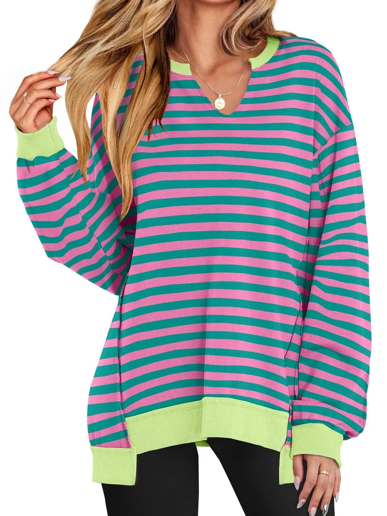 Notched Long Sleeve Oversized Sweatshirt
