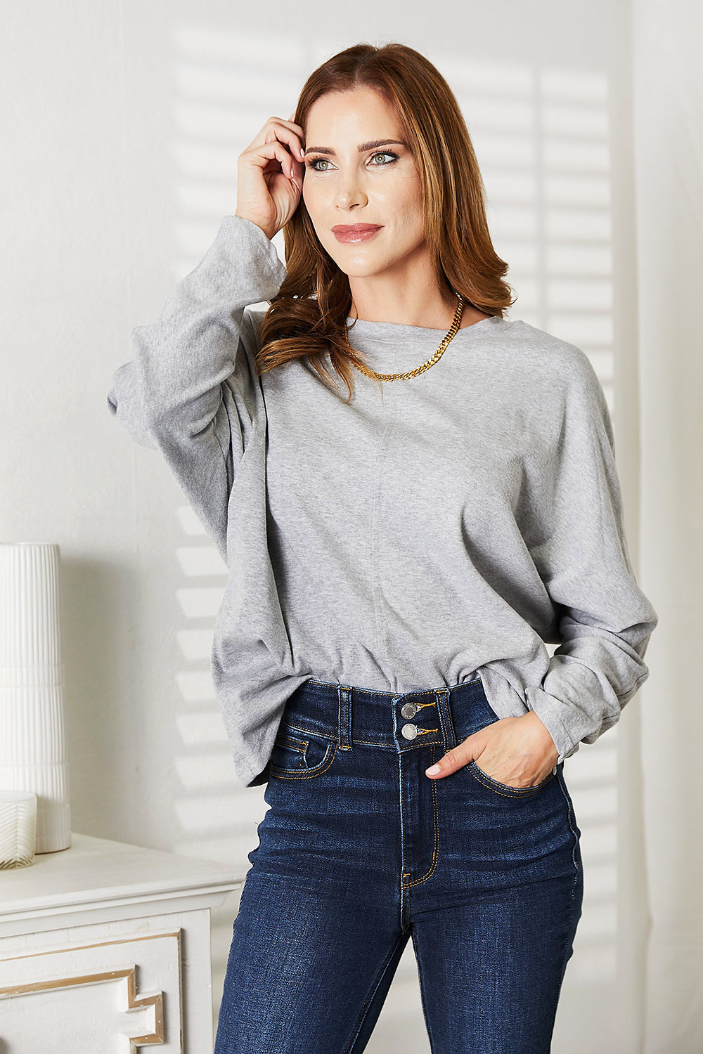Double Take Seam Detail Round Neck Long Sleeve Top NicholesGifts