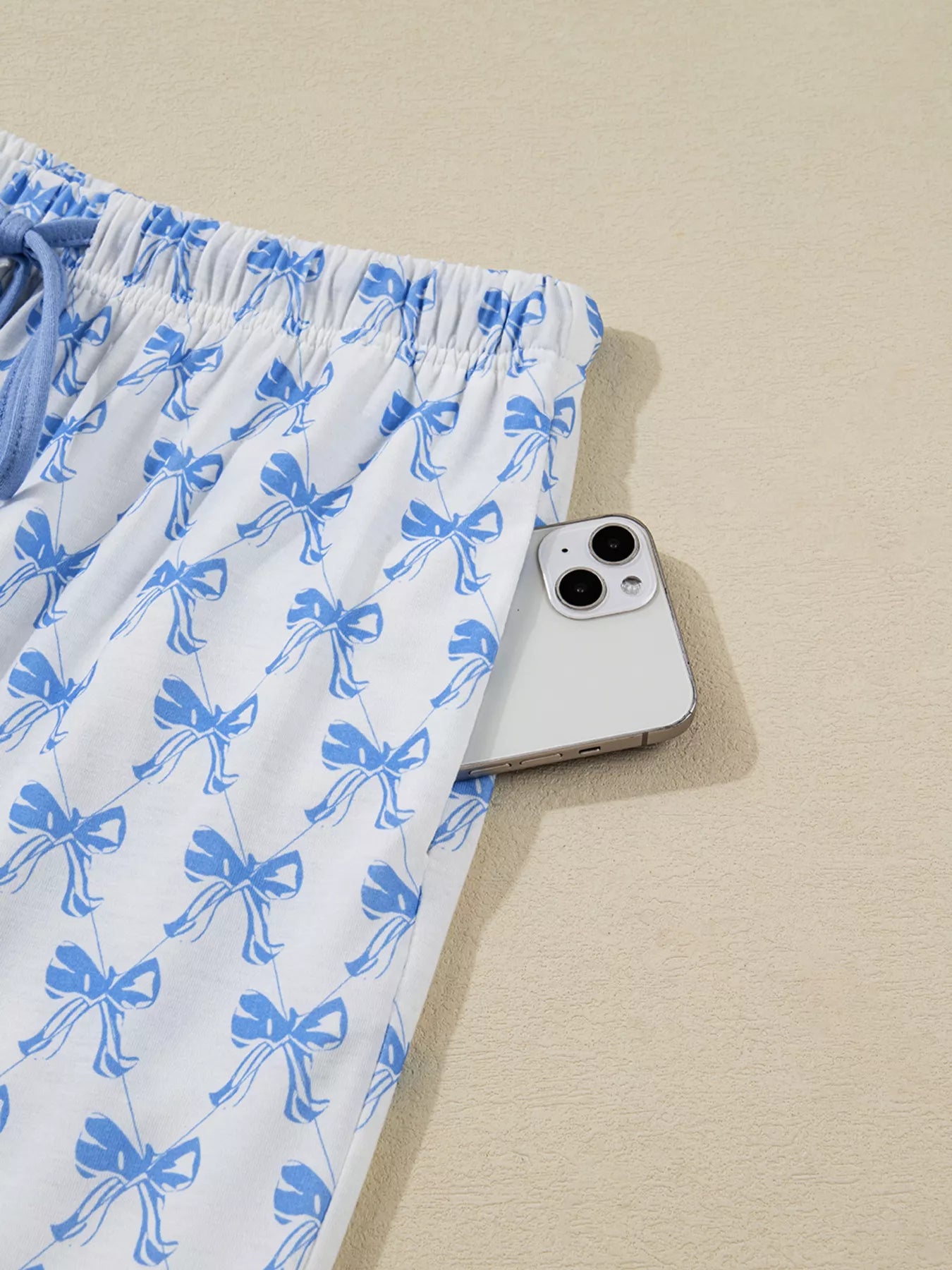 Bow Print Long Sleeve Shirt and Pants Pajama Set nicholesgifts