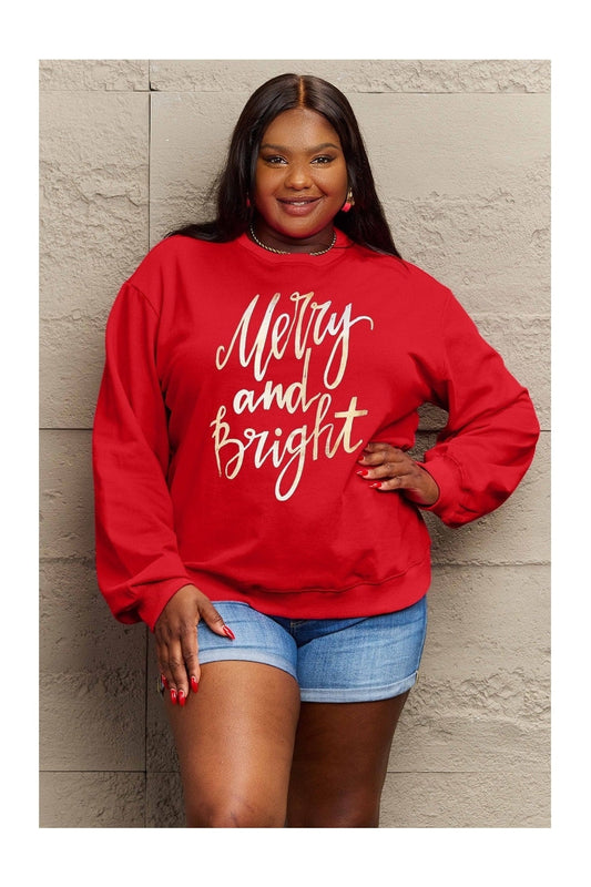 Simply Love Full Size MERRY AND BRIGHT Graphic Sweatshirt
