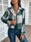 Perfee Plaid Collared Neck Button Up Long Sleeve Jacket nicholesgifts