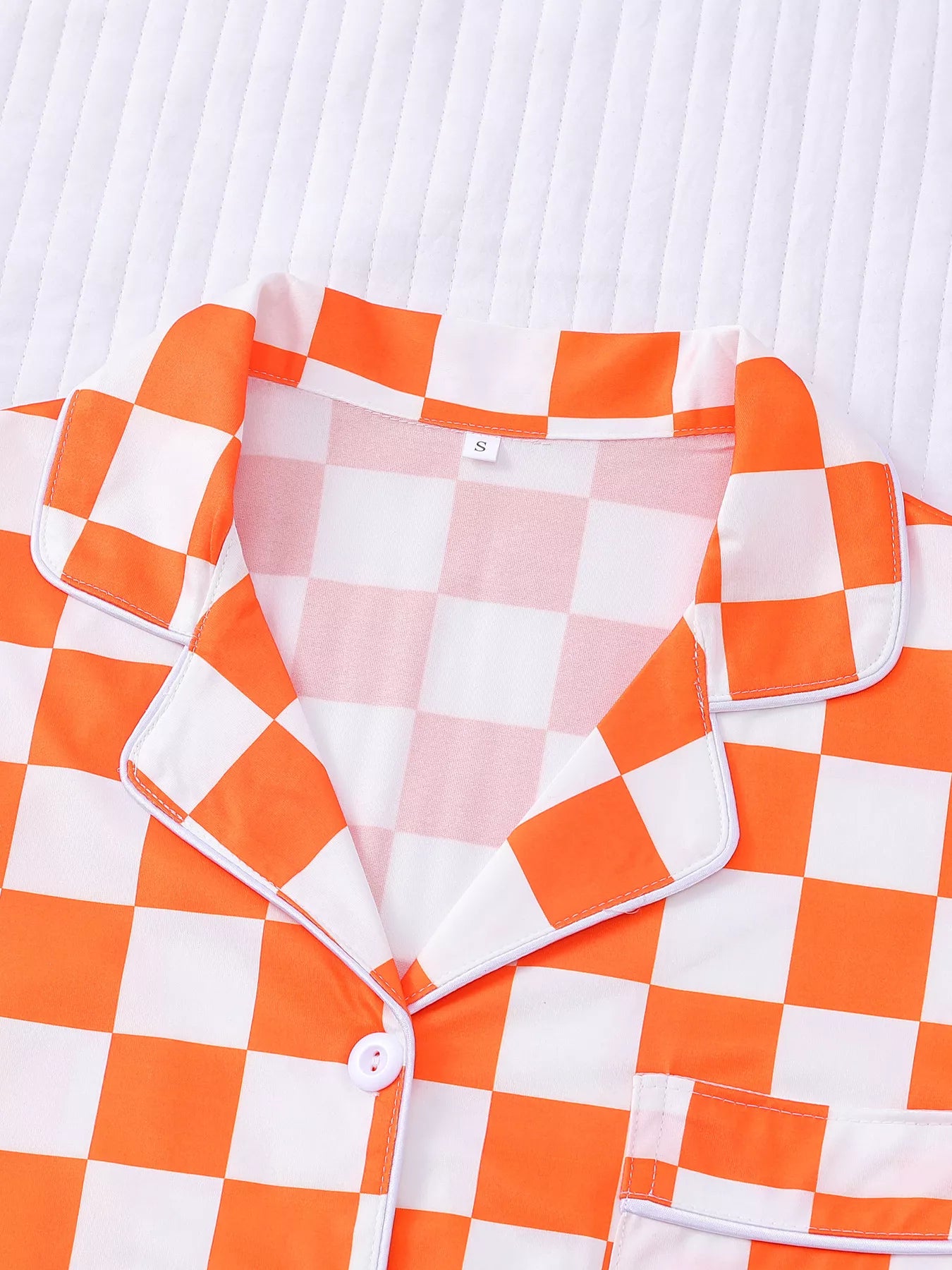 Checkered Print Button Up Top and Shorts Lounge Set nicholesgifts