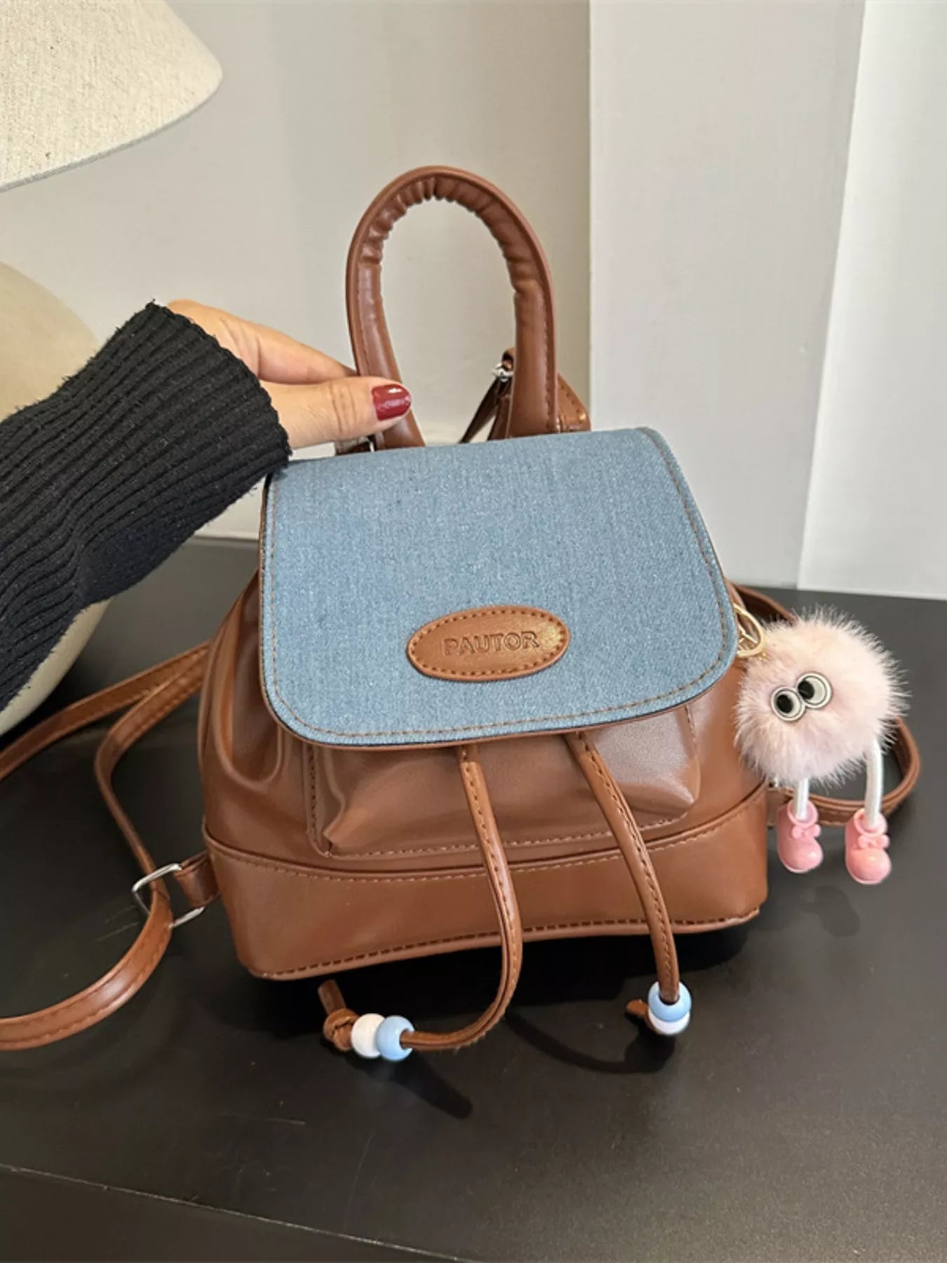 Mini Leather Drawstring Backpack Bag nicholesgifts