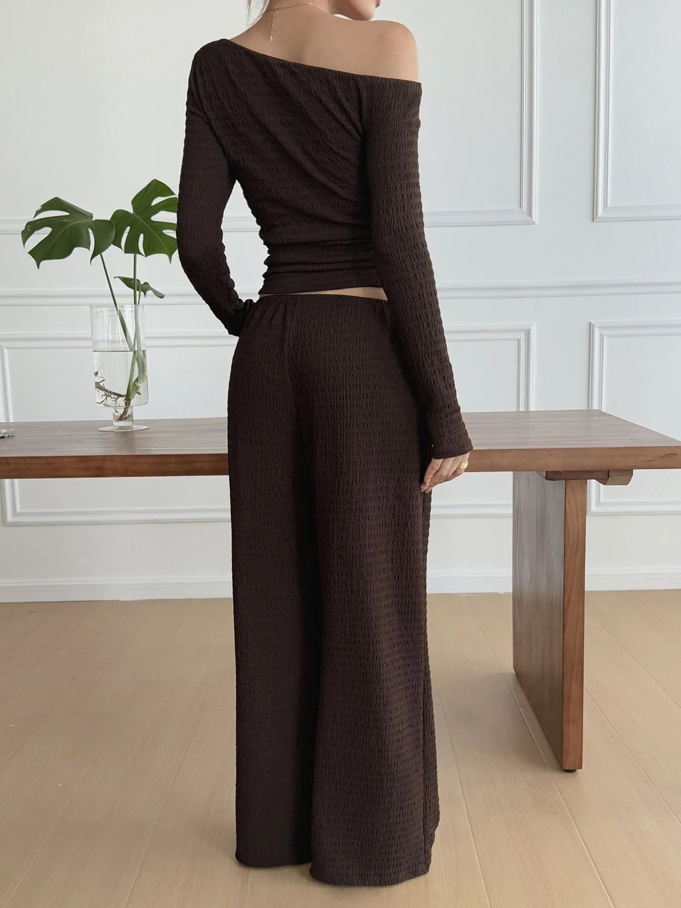 One Shoulder Long Sleeve Top and Pants Set nicholesgifts