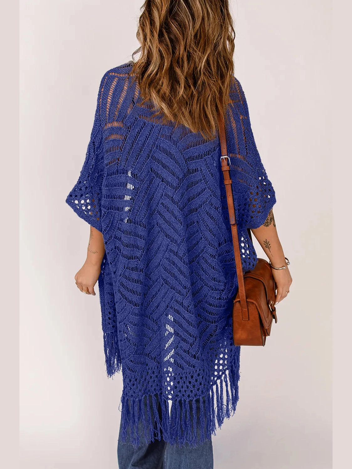 Openwork Open Front Cardigan with Fringes nicholesgifts